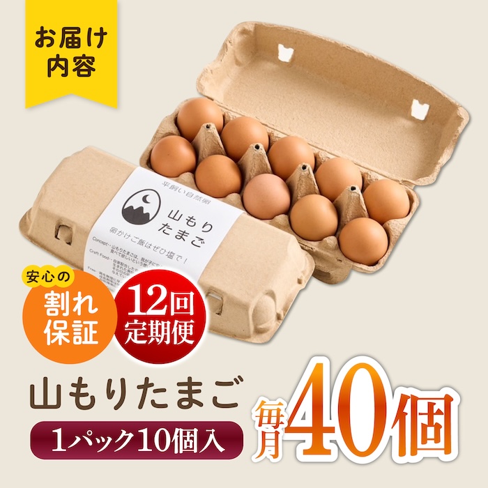 【12ヶ月定期便】平飼い 山もりたまご 40個 安心安全 おいしさに感動 たまご 卵 高級卵 平飼い 安心安全 飼料にこだわり 成長剤 ホルモン剤 添加物不使用 12回定期便