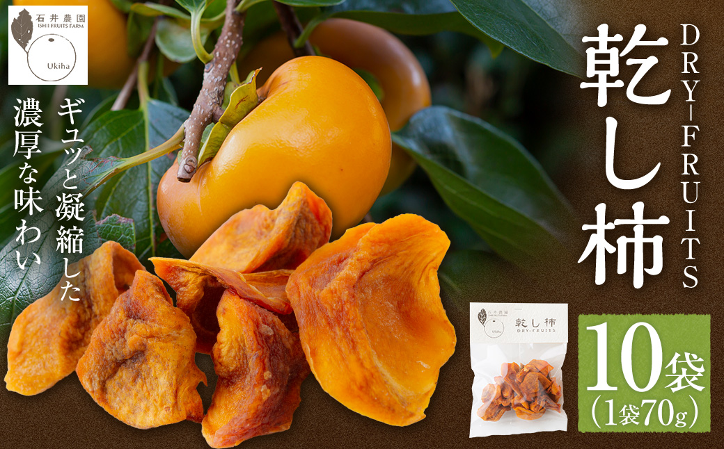 石井農園 乾し柿 70g入り×10個セット ドライフルーツ 柿 かき カキ 乾燥柿 富有柿 スイーツ お菓子 果物 フルーツ 福岡県 うきは市
