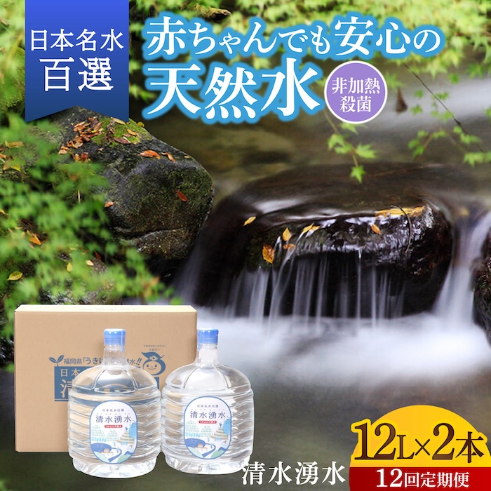 【12回お届け】赤ちゃんも安心して飲める 清水湧水 軟水 ウォーターサーバー用ボトル 12L 2本 非加熱殺菌 ミネラルウォーター【株式会社清水】天然水の風味を損なわないよう非加熱殺菌 天然水 水 軟水 サーバー ウォーターサーバー