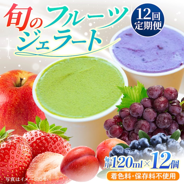 【12回定期便】果樹園が作る 素材の味を楽しめる 旬のジェラート 120ml×12個セット【ソルベッチdoうきは】着色料不使用 ノンホモ牛乳使用 ジェラート アイス 旬 スイーツ 詰め合わせ セット シャーベット ミルク フルーツ デザート 定期便