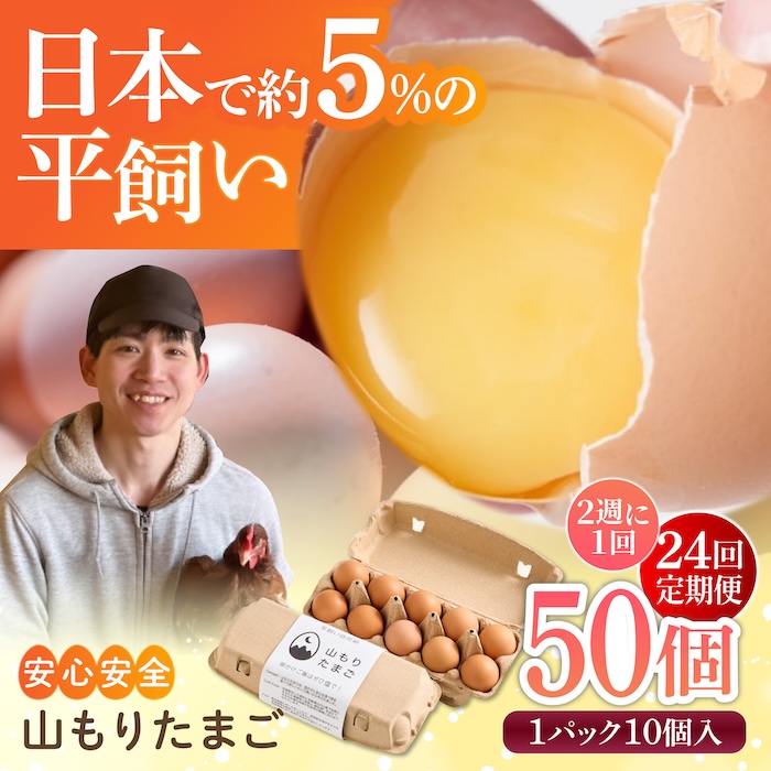 【月2回 12ヶ月定期便】平飼い 山もりたまご 50個 安心安全 おいしさに感動 たまご 卵 高級卵 平飼い 安心安全 飼料にこだわり 成長剤 ホルモン剤 添加物不使用 定期便