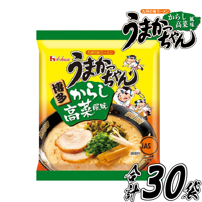うまかっちゃん　博多からし高菜風味　30食（5食入り×6パック）[Ｍ244-2]　ラーメン 豚骨 インスタント 乾麺 即席麺 拉麺 保存食 九州