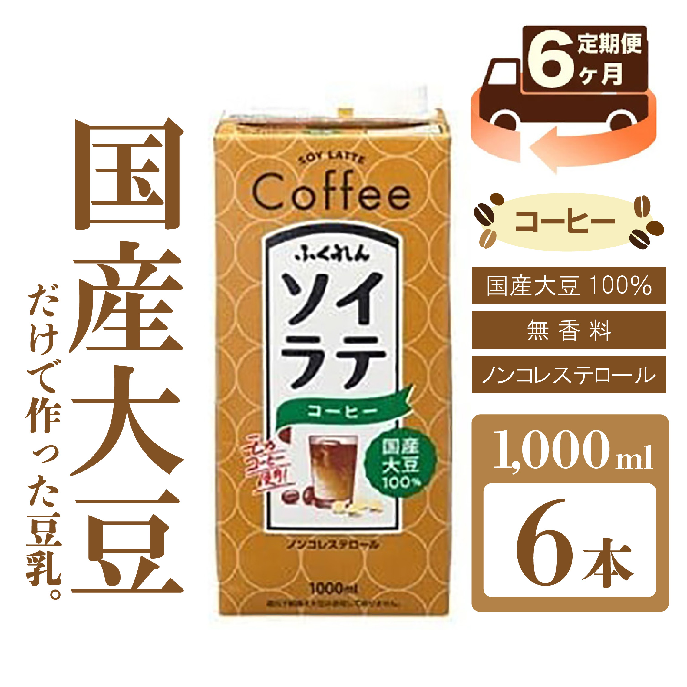 【6ヶ月連続定期便】〈ふくれん〉　 国産大豆100％ 　ソイラテコーヒー　1000ml×6本　[M436P-2P]　ソイラテ　イソフラボン　ソイ　　健康　たんぱく質