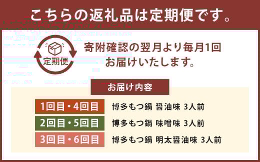 【6ヶ月定期便】人気の博多もつ鍋3人前