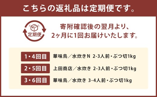 博多名物 水炊き定期便【隔月定期便（計6回発送）】 上田商店 水炊き 華味鶏 鍋 鶏鍋 料理 食事 隔月定期便 隔月 定期便