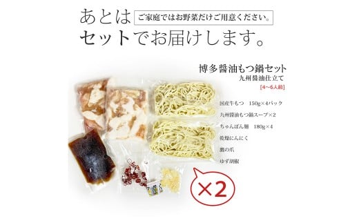 博多 もつ鍋 セット （九州 醤油 仕立て） 4～6人前 国産 牛もつ 600g