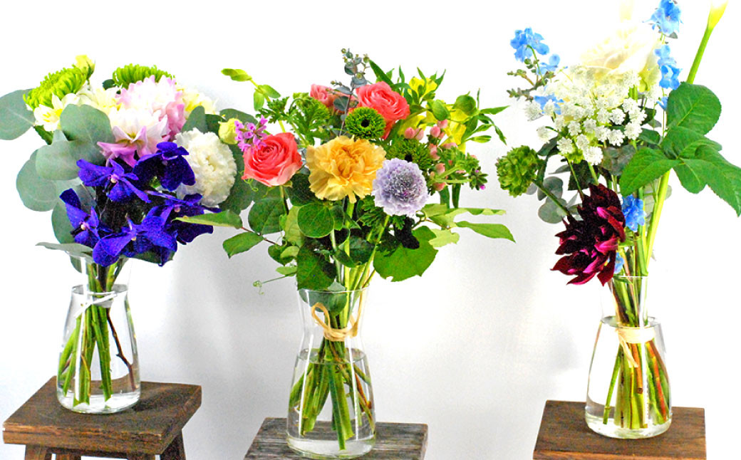 【定期便 12回】”松竹梅の竹セット”届いたら、いつもの花瓶に入れるだけ！ 簡単管理 の おしゃれ ブーケ ♪初回 花瓶 付き、毎回延命剤付き！！12回定期便 花 生花 花束