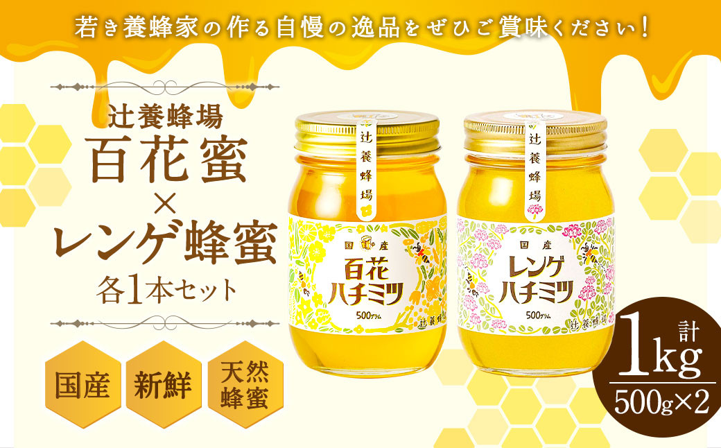 辻養蜂場 百花蜜 レンゲ蜂蜜 500g×各1本 計1kg はちみつ