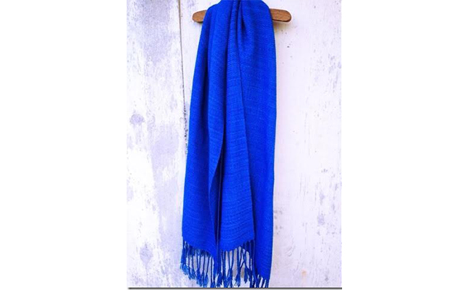 ito to iro 手染め・手織り仕上「ストール」 ロイヤルブルー・ヘリンボーン織り