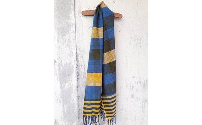 ito to iro 手染め・手織り仕上「ストール」 ネイビー×カーキベース変化織りポイント