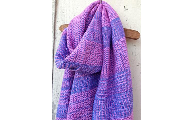 ito to iro 手染め・手織り仕上「ストール」 ブルー×ピンク・変化織り