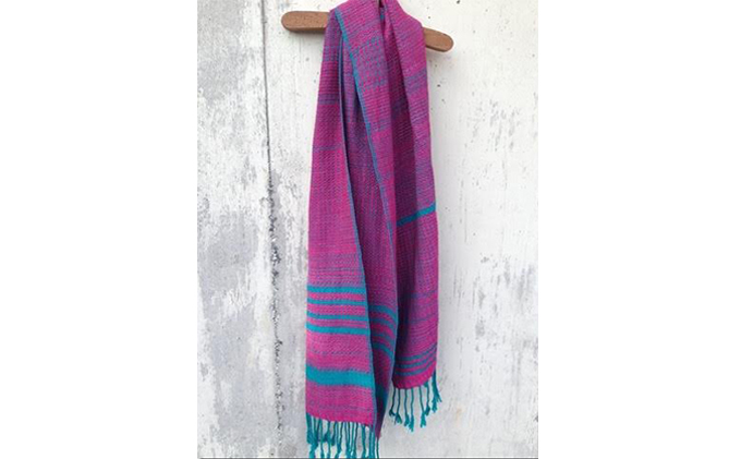 ito to iro 手染め・手織り仕上「ストール」 ターコイズグリーン×マゼンダピンク・変化織り
