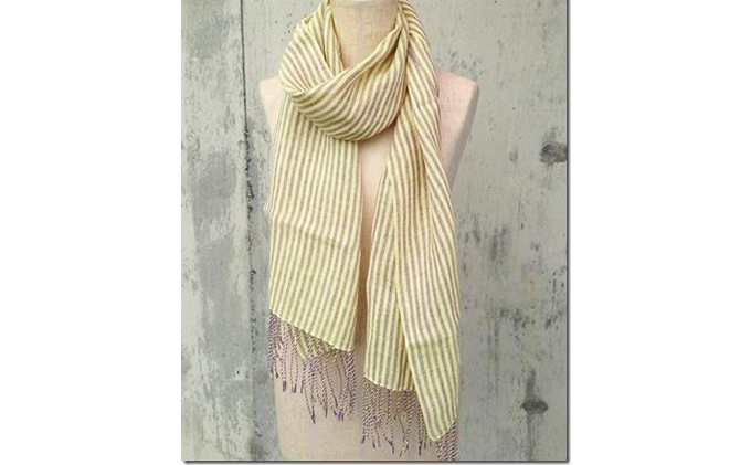 ito to iro 手染め・手織り仕上げ　「ストール」パープル×クリームイエロー太ストライプ