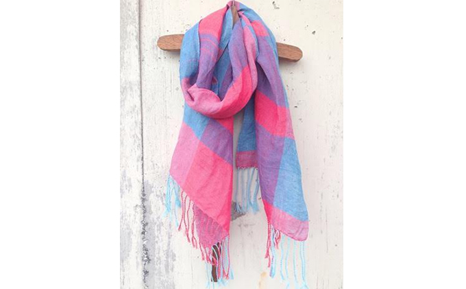 ito to iro 手染め・手織り仕上げ　「ストール」ﾌﾞﾙｰ×レッド・大チェック