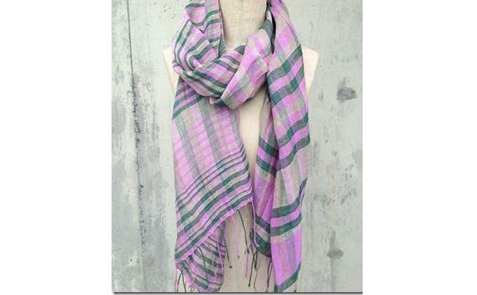 ito to iro 手染め・手織り仕上げ　「ストール」ラベンダーピンクベース・チェック