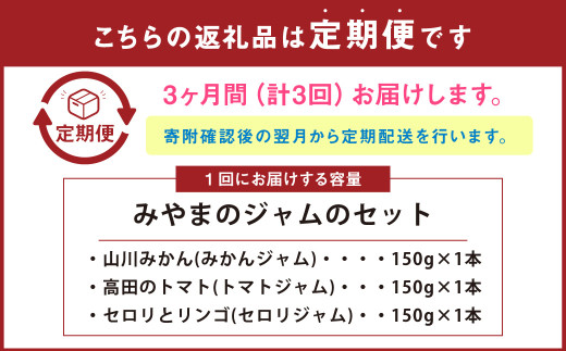 【3ヶ月定期便】 太陽の恵み みやまのジャムのセット 3本入