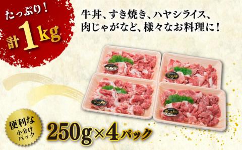 【250gの小分けパック】糸島 黒毛和牛 切り落とし 250g×4P 計1kg もも バラ ミックス A4ランク 糸島市 / 糸島ミートデリ工房 [ACA031] 牛肉 和牛 赤身