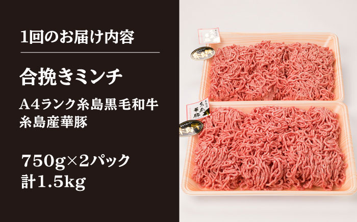 【全3回定期便】【 牛豚合挽 ミンチ 】 A4ランク 糸島黒毛和牛 / 糸島華豚 合計1.5kg 糸島市 / 糸島ミートデリ工房 [ACA263]