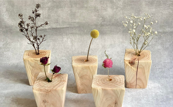 《 森の一輪挿し 》 クインテット （ ドライフラワー 入り 5個 セット ） 《糸島》 【木工房 moqu c0mo】 [AHF004]