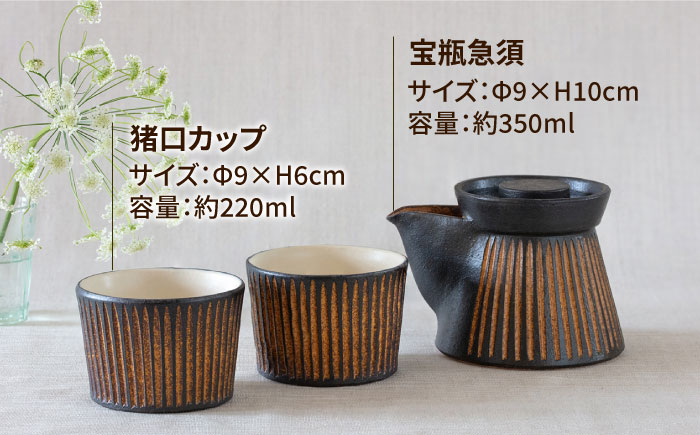 鉄釉 宝瓶急須と?^口カップ 2個セット 糸島市 / 醇窯 セット カップ [AOE010]