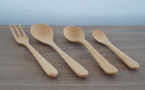 木製カトラリー4本セット/メープル≪糸島≫【DOUBLE=DOUBLE FURNITURE（ダブルダブルファニチャー）】木工/テーブルウェア/スプーン/フォーク/ハンドメイド [APE008]