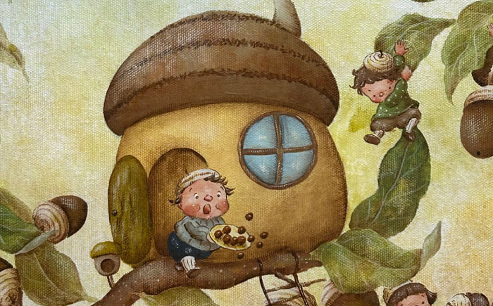 【一点物】絵画「どんぐり村のバースデーパーティー」 糸島市 / 工房はーべすと [AYA080]