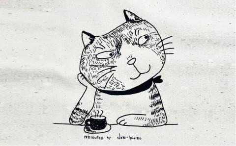 キャンパス地トートバッグ「カフェ猫」 エコバッグ 猫 三毛猫 ぶち猫 かわいい 糸島【のび工房】 【いとしまごころ】[ADZ010]