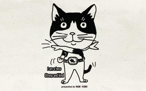 キャンパス地トートバッグ「ヒーロー猫」 エコバッグ 猫 三毛猫 ぶち猫 かわいい 糸島【のび工房】 【いとしまごころ】[ADZ011]