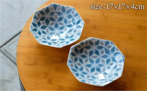 有田焼 和紙染 幾何学紋（八角皿）2枚セット 伊都桃山窯 福岡県糸島市 陶磁器 クラフト 伝統 工芸 [AKB005]