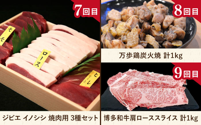 【全12回定期便】肉のお楽しみ定期便 / 15種 食べ比べ セット （ 博多和牛 糸島和牛 糸島豚 はかた地どり イノシシ ウインナー  シャトーブリアン ステーキ ハム ） [AAH009]