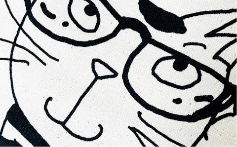 キャンパス地トートバッグ「めがねちゃん」 エコバッグ 猫 三毛猫 ぶち猫 かわいい 糸島【のび工房】【いとしまごころ】 [ADZ005]