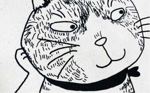 キャンパス地トートバッグ「カフェ猫」 エコバッグ 猫 三毛猫 ぶち猫 かわいい 糸島【のび工房】 【いとしまごころ】[ADZ010]