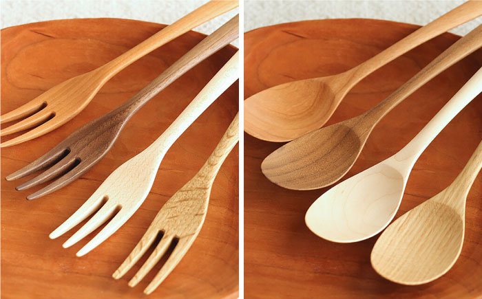 【素材選べる】スプーン / フォーク セット 計2本 （ メープル / オーク/ チェリー /ウォールナット ） 糸島市 / ことのは木工舎（阿部祥次郎）【いとしまごころ】 [AMZ013]