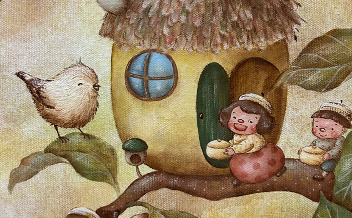 【一点物】絵画「どんぐり村のバースデーパーティー」 糸島市 / 工房はーべすと [AYA080]