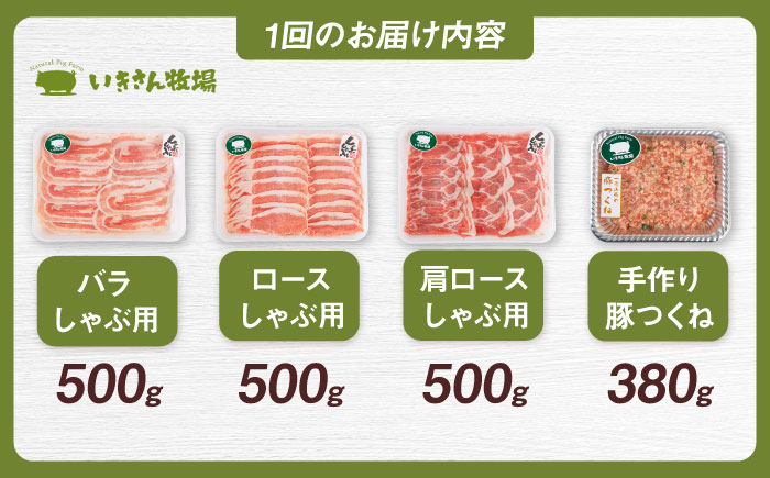 【全6回定期便】一貴山 豚しゃぶ セット糸島市 / いきさん牧場 /鍋 しゃぶしゃぶ 豚しゃぶ 肩ロース ロース つくね バラ 豚バラ [AGB008]