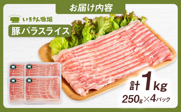 一貴山豚 バラスライス 計1kg(250g×4p) 糸島市 / いきさん牧場 豚肉 冷凍 [AGB041] 冷凍