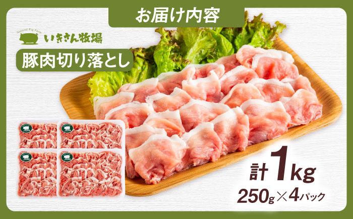 一貴山豚 切り落とし 計1kg(250g×4p)  糸島市 / いきさん牧場 豚肉 冷凍 [AGB057] 冷凍
