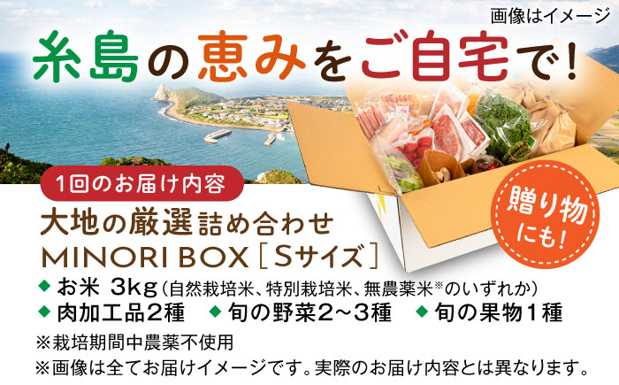 【全4回定期便 令和7年産新米】糸島産 肉 米 野菜 果物 厳選詰め合わせ MINORI BOX Sサイズ【季節ごとに年4回お届け】 糸島市 / emma.Inc / 米 肉 野菜 果物 詰め合わせ [AOP001]