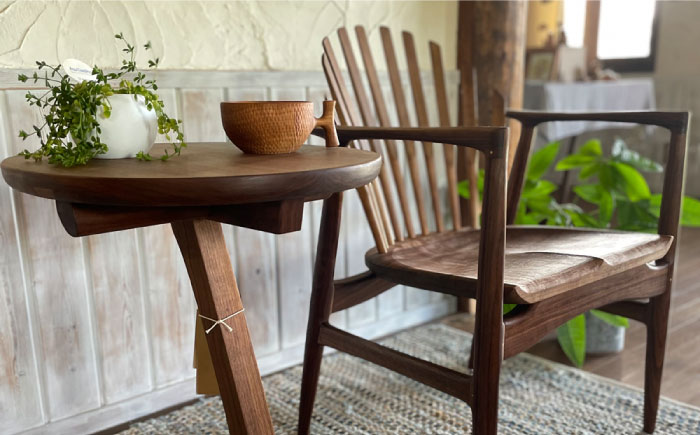 【安らぎの空間セット】アームチェア・サイドテーブル・フロアーランプ 3点セット 糸島市 / 工房はーべすと [AYA057] 机 ライト ライト