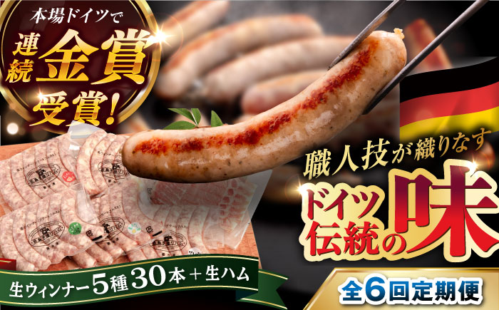 【全6回定期便】本場ドイツで連続金賞受賞！生ウインナー5種30本+生ハム【糸島手造りハム】 [AAC011]