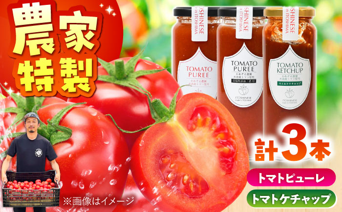 糸島のトマト農家が作る 無添加トマトピューレとケチャップ 3本セット 糸島市 / かわぞえ農園 ケチャップ トマトピューレ [AAM008]