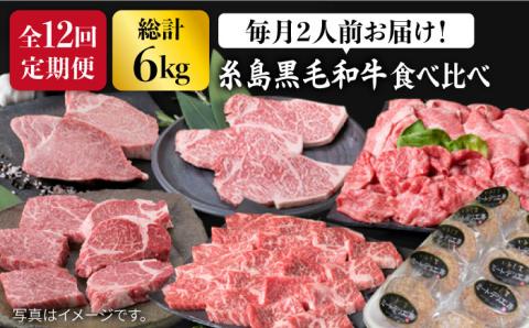 【人気部位定期便】糸島黒毛和牛（博多和牛）セット 全12回（月1回） 2人前 約6kg 糸島ミートデリ工房 [ACA111]