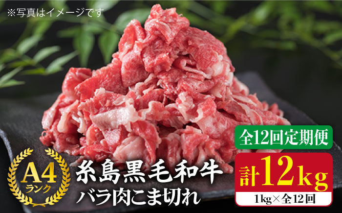【全12回定期便】糸島黒毛和牛 バラ肉 こま切れ 1kg×12回 （牛丼、肉じゃが用）《糸島》【糸島ミートデリ工房】 [ACA162]