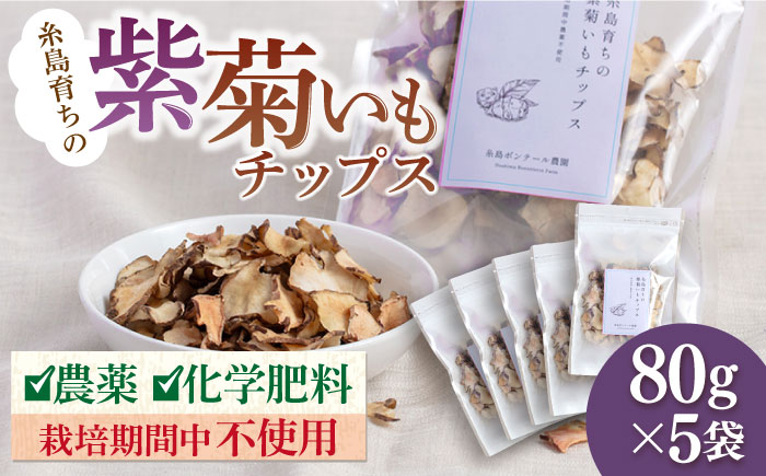 糸島 育ちの 紫 菊いも チップス 80g×5袋 糸島市 / 糸島ボンテール農園 菊芋 スーパーフード [ACO009]