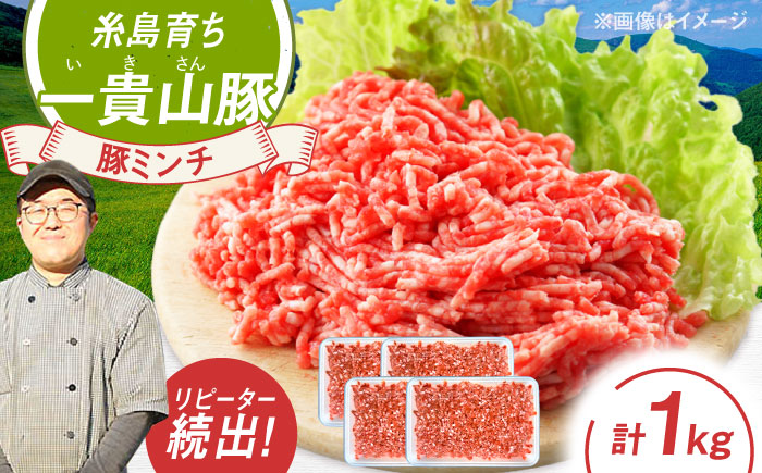 一貴山豚 ミンチ 計1kg(250g×4p) 糸島市 / いきさん牧場 豚肉 冷凍 [AGB053] 冷凍