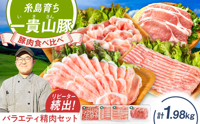 一貴山豚 精肉バラエティセット 計1980g 糸島市 / いきさん牧場 豚肉 冷凍 [AGB065]