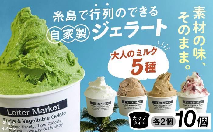 【アイス カップ 10個セット】大人の味5種類×各2個（ミルク/抹茶/ほうじ茶/カフェオレ/ブルーベリーヨーグルト）糸島市 / LoiterMarket ロイターマーケット [AGD002]