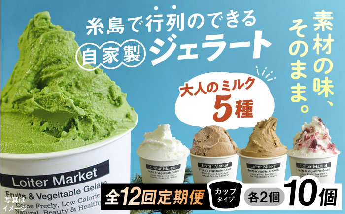 [全12回定期便] アイス カップ10個セット おすすめ 5種類 × 各2個 ( ミルク / 抹茶 / ほうじ茶他 ) 糸島市 / LoiterMarket ロイターマーケット [AGD022]