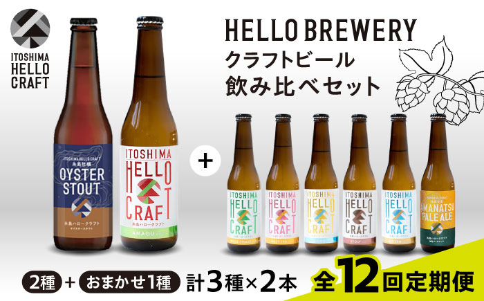 【全12回定期便】【 3種 飲み比べ 】糸島 クラフト ビール 瓶 詰め合わせ 6本 セット 糸島市 / HELLO BREWERY 地ビール ビール [AGM004]