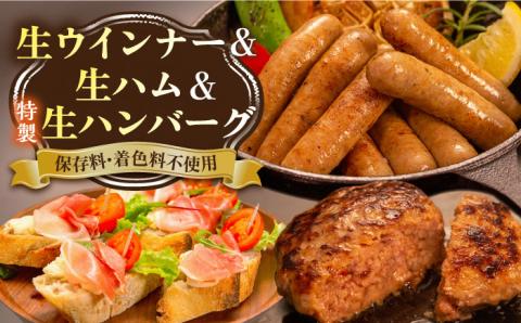 【年内発送】特製 生ハンバーグ 生ハム 生ウインナー 3種 セット 糸島市 / 志摩スモークハウス 肉 加工品 贈り物 セット [AOA028]